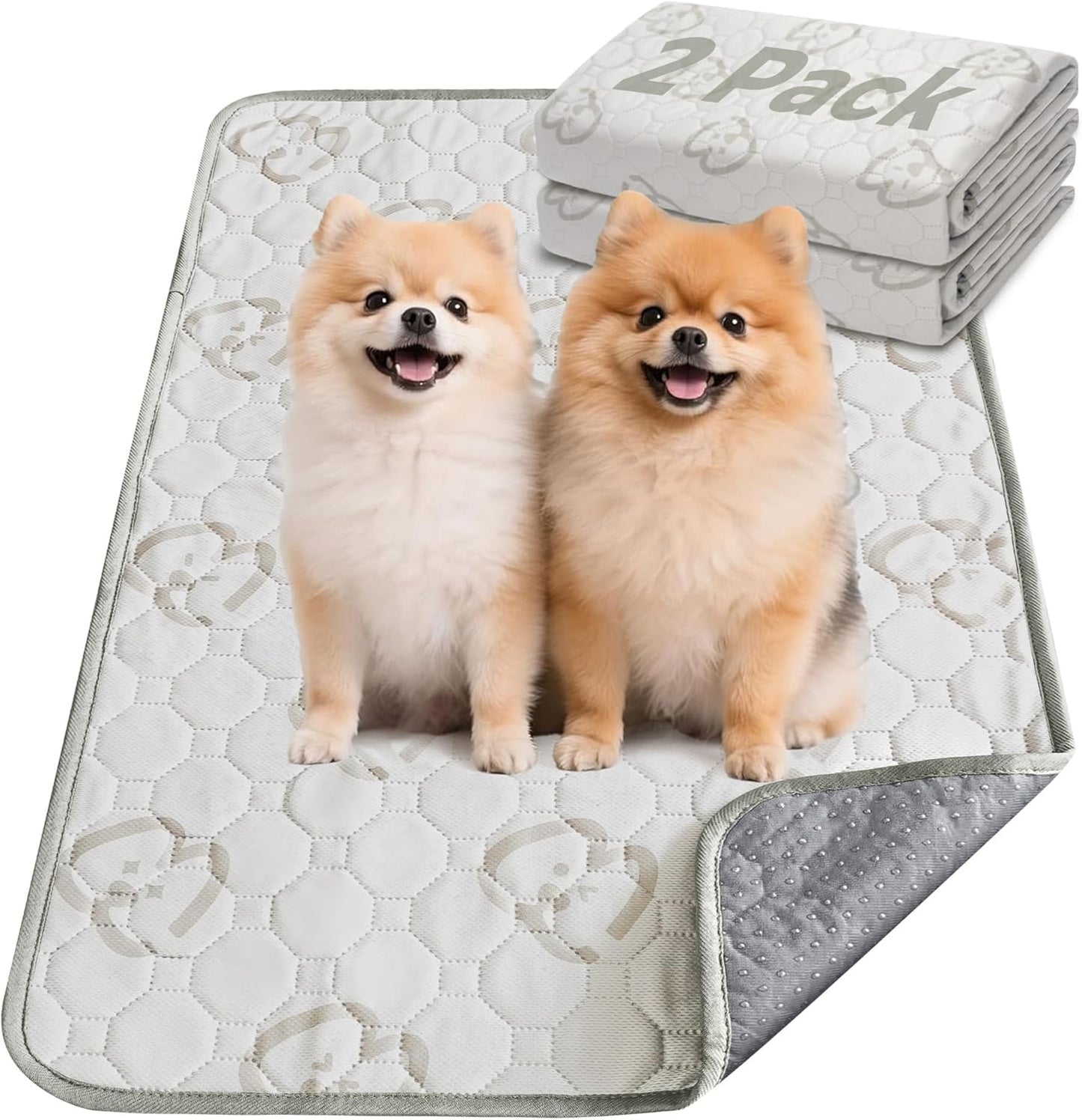 FXW Washable Pee Pads for Dogs, Puppy Pads with Super Absorbent, Specifically Designed for 36inch Cages, 35" × 23" Rectangle, Khaki, 2 Packs