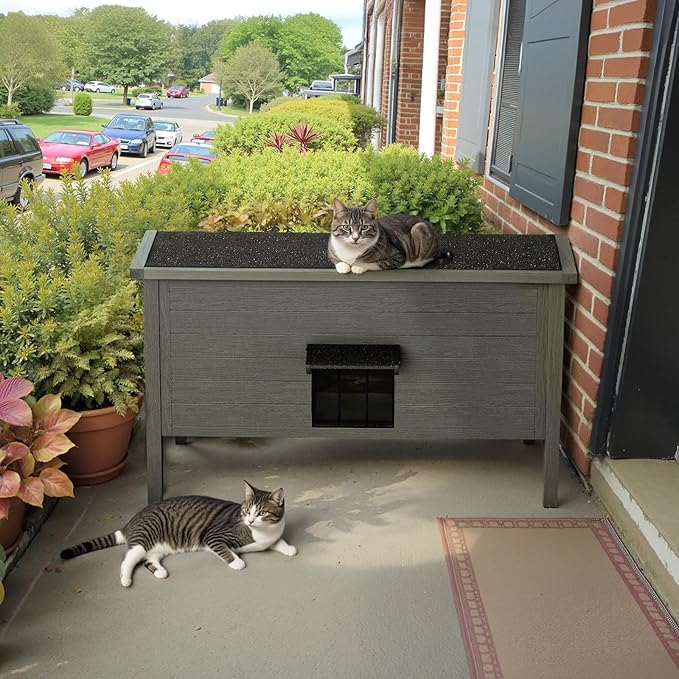 Outdoor Cat House for Multiple Feral Cat, Insulated All-Round Foam, Weatherproof, Wood Large Size 47.24" L*21.65" W*26.77" H PG01DHZ