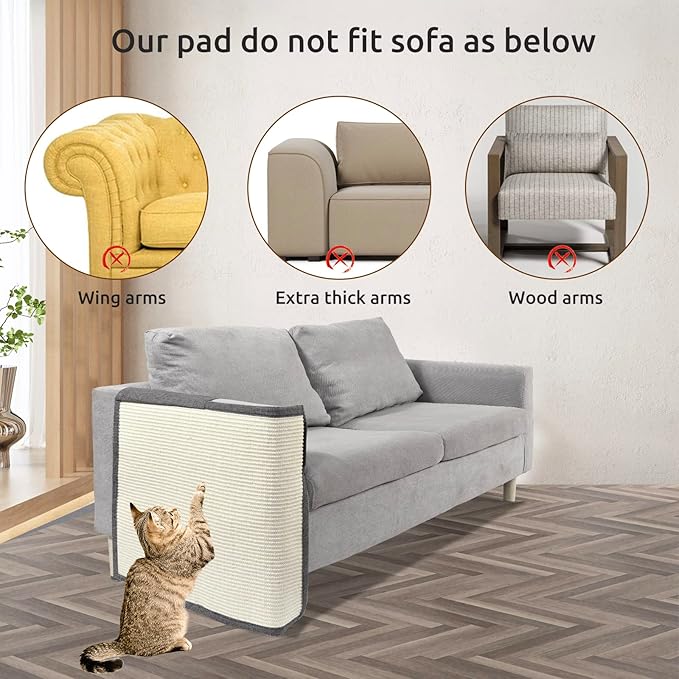 Cat Scratch Sofa Protector,Cat Scratching Couch Protector with 19.7''L*23.6''W Natural Sisal for Protecting Couch Sofa Chair (Dark Grey/Right Hand)