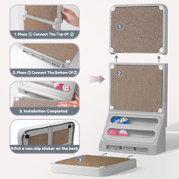 Cat Scratching Board Kitten Scratching Ball Wall Scratchers for Indoor Cats L Shaped Cat Scratcher Cats with Scratcher Pads Grey