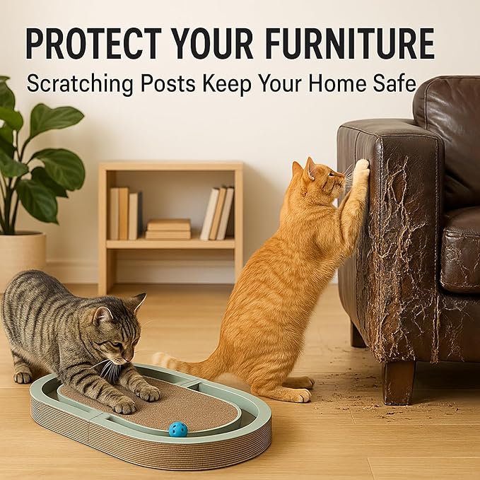 Extra Long 26" Folding Cat Scratch Pad with Chasing Bells Double Sided Interactive Cardboard Cat Scratcher Cat Scratching Board for Cats Cardboard Scratching Pads for Indoor Cat Toy