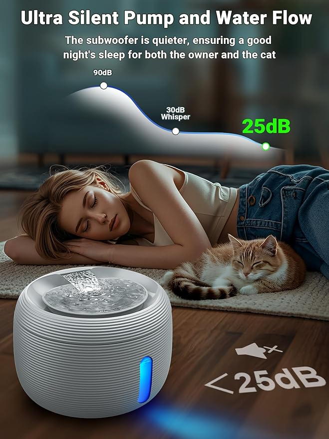 Kastty 3.5L/118 oz Quiet Cat Water Fountain, Large Capacity Pet Water Fountain for Cats Indoor Water Level LED Light Multi-Filtration, Automatic Cat Fountains for Drinking Easy Cleaning FS77(Grey)