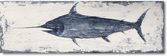 Yihui Arts Indigo Blue Swordfish Canvas Wall Art Painting Pictures for Living Room Bedroom Bathroom Decor