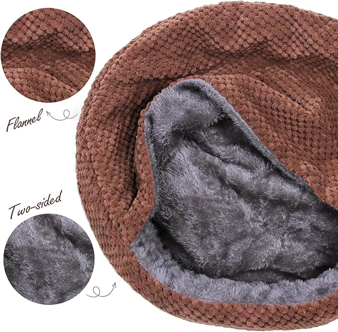 Winsterch Large Cat Cave - Soft, Enclosed & Washable for Indoor/Outdoor Cats & Kittens, Anti-Slip Bottom, Calming, Covered Bed (Coffee, 16.5 x 16.5 x 7.48 in)