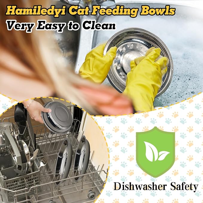 Hamiledyi 24 Pcs Stainless Steel Cat Bowls Shallow Metal Pet Dishes Cat Food Feeding Plates Replacement Whisker Fatigue Kitten Food Bowl for Dogs Cats and Other Small Animals (5.40 Inch Diameter)