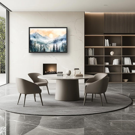 Large Misty Mountain Forest Wall Art for Living Room, Framed Foggy Sunrise Landscape Wall Decor Oversized Watercolor Canvas Painting Modern Artwork Home Decoration for Bedroom Office 36"x24"