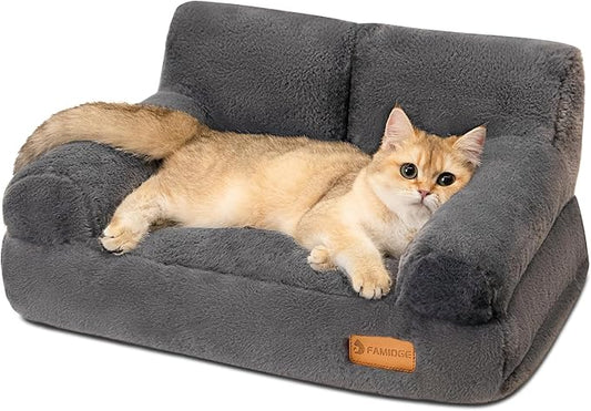 Cat Couch Bed - Cat Bed for Indoor Cats, Calming Pet Sofa Puppy Sleeping Bed with Removable Washable Cover, Cute Dog Couch and Kitty Lounge Chair for 12lbs Cats & Small Dogs(Dark Grey)