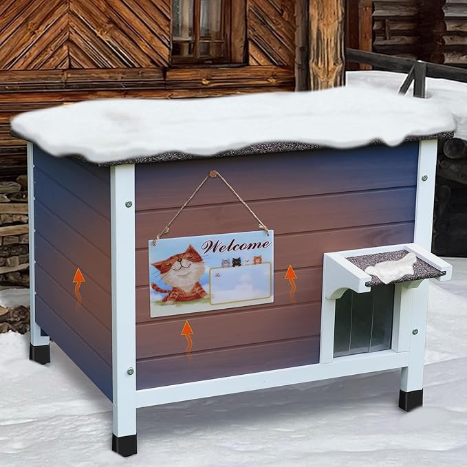 Rockever Outdoor Cat House, 100% Insulated Cat House for Outdoor Cats Weatherproof Feral cat House for All-Round Foam Layers Filling (Blue, L)