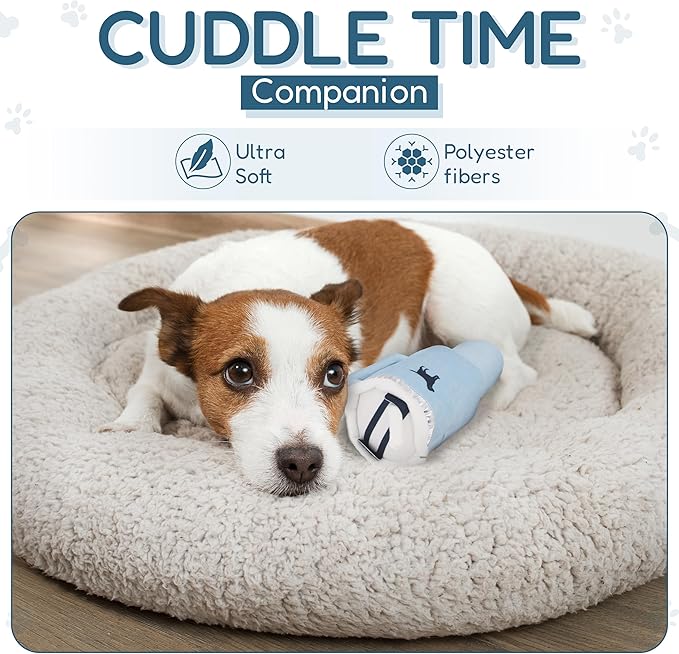 Pup Cup Tumbler Dog Toy – Birthday Dog Toy, Funny Squeaky Plush Puppy Gift, Cute Birthday Present (Chambray Blue)