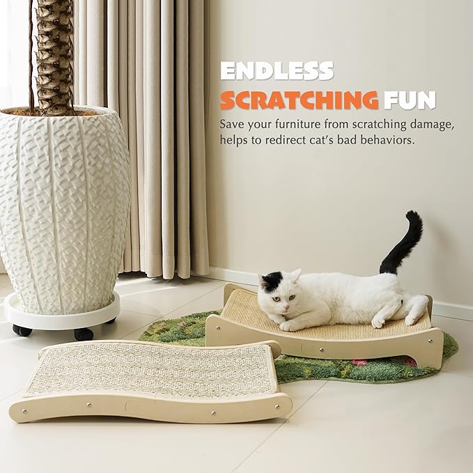 PETKARAY Sisal Cat Scratching Board, Curved Sisal Cat Scratcher, Large Indoor Kitty Scratch Pad, Heavy Duty Wave Lounge Bed for Kitten