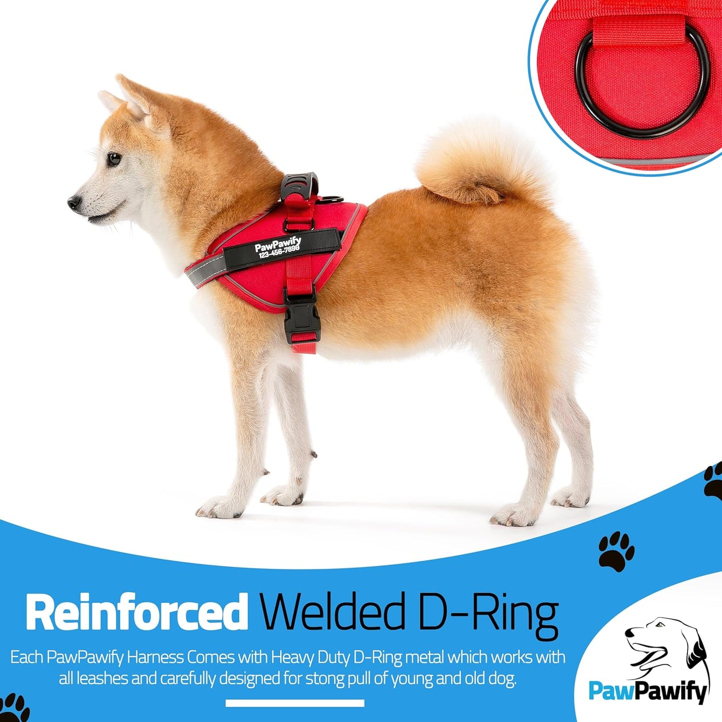 PawPawify Custom No Pull Dog Harness with Name and Phone Number, Heavy Duty Personalized Pet Vest to Prevent Tugging, Pulling, or Choking, Training and Walking (New Red, XS (5-9LBS))