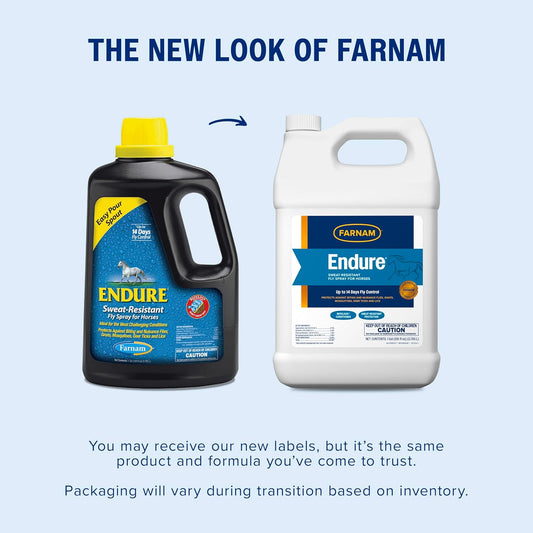 Farnam Endure Sweat-Resistant Fly Spray for Horses, Lasts Up to 14 Days, Protects Against Flies, Gnats, Mosquitoes, Ticks & Lice, 128 oz.