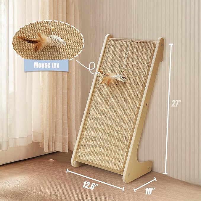 Cat Scratcher, Sisal Cat Scratching Pad, L Shape Cat Scratch Pad for Indoor Cats, 27 Inch Furniture Protector with Mouse Toy