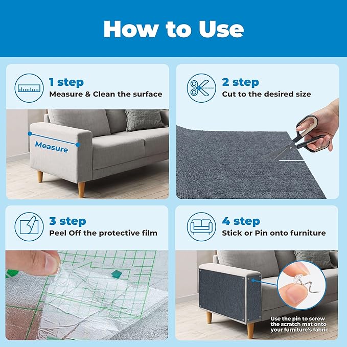 Best Pet Supplies Catify Peel & Stick Cat Scratching Mat – Self-Adhesive, Trimmable Cat Scratch Pad Cover - Carpet, Sofa, Furniture Protector – Replaceable Adhesive Stickers - Gray & 78.7 x 15.8