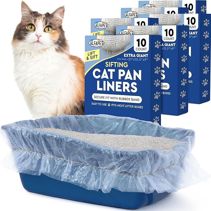 Alfapet Original Sifting Cat Litter Box Liners - Extra Giant 60 Count - Tear-Resistant Cat Litter Bags - Waterproof Kitty Litter Liners - Fits Almost All Litterbox Pan Sizes, 40" x 38", 30 lb Capacity