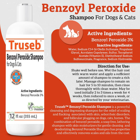 Truseb | Benzoyl Peroxide 3% Shampoo for Dogs,Cats and Horses (3% Benzoyl Peroxide Shampoo, 12 oz)