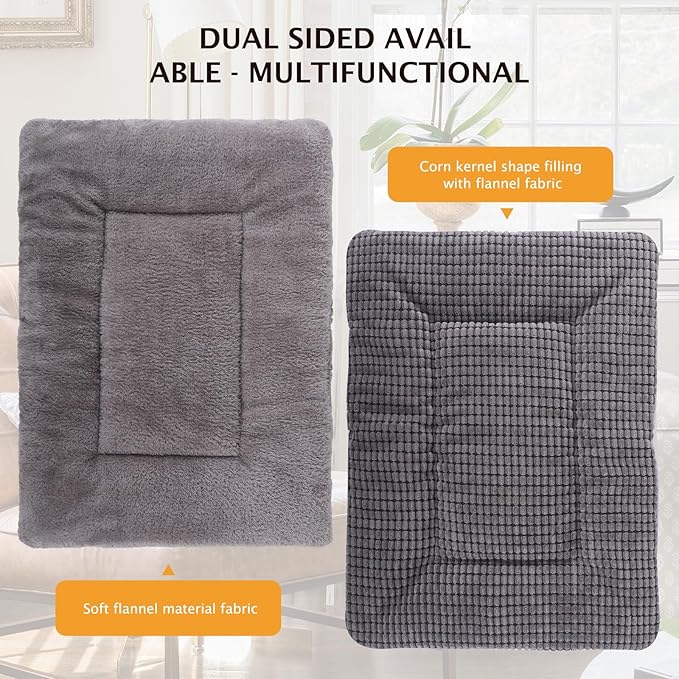 Reversible Dog Bed Mat with Plush and Corn Velvet,Soft Warm Pet Cushion, Dual Purpose Washable Sleeping Mattress Bed for Small Medium Large Dog and Cat XB004 (18 * 13", Light Grey)