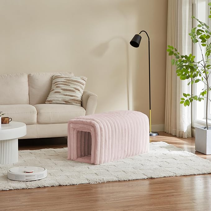 Storage Bench Pet Supplies Corduroy Bench Cat's nest to Hide for The Living Room, Entryway and Bedroom (Pink)