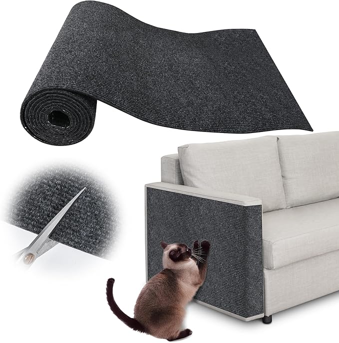 Couch Protector from Cat Claws - 78.7" x 15.8" Trimmable Self-Adhesive Cats Claws Scratch Pads, Cat DIY Climbing Cats Scratch Mat Tree Replacement Indoor (Dark Gray)