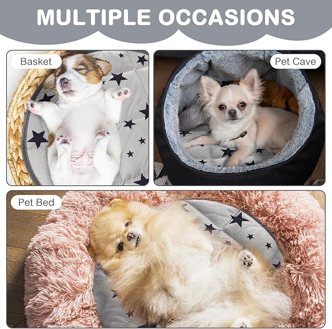 Namalu 4 Pack Self Warming Cat Bed Self Heating Cat Mat Star Pattern Soft Dog Crate Pad Thermal Pet Mat Anti Slip Kennel Washable Dog Warming Bed for Outdoor Indoor(15.7 Inches,Round)