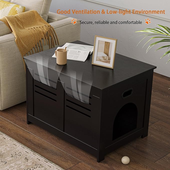 DINZI LVJ Litter Box Enclosure, Flip Top Litter Box Furniture, Good Ventilation, Hidden Cat Washroom, 27.6" L x 19.7" W x 19.7" H, Entrance Can Be on Left/Right, Wooden Cat House, Espresso