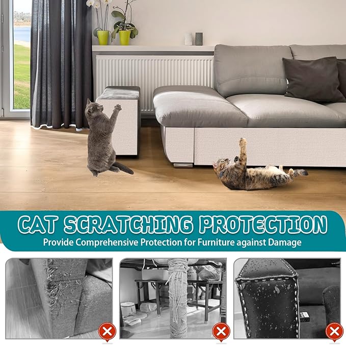 Climbing Cat Scratcher Mat Trimmable Cat Scratching Post Carpet 157.4’’x15.8’’ Self Adhesive Carpet Mat Pad Replacement for Cat Tree Shelves Post Couch Wall Furniture Steps DIY Protector (Cream White)