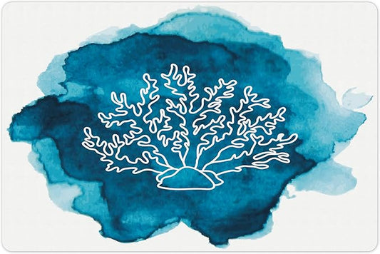 Lunarable Aquarium Pet Mat for Food and Water, Watercolor Stain Dot with Coral Sea Inspired Design, Non-Slip Rubber Mat for Dogs and Cats, 18" X 12", Pale Blue