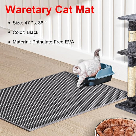 Cat Litter Box Mat: 47"x 36" Waterproof Kitty Cat Litter Trapping Mat, Easy-clean Double-layer Scatter Control Pad Rug(Grey)