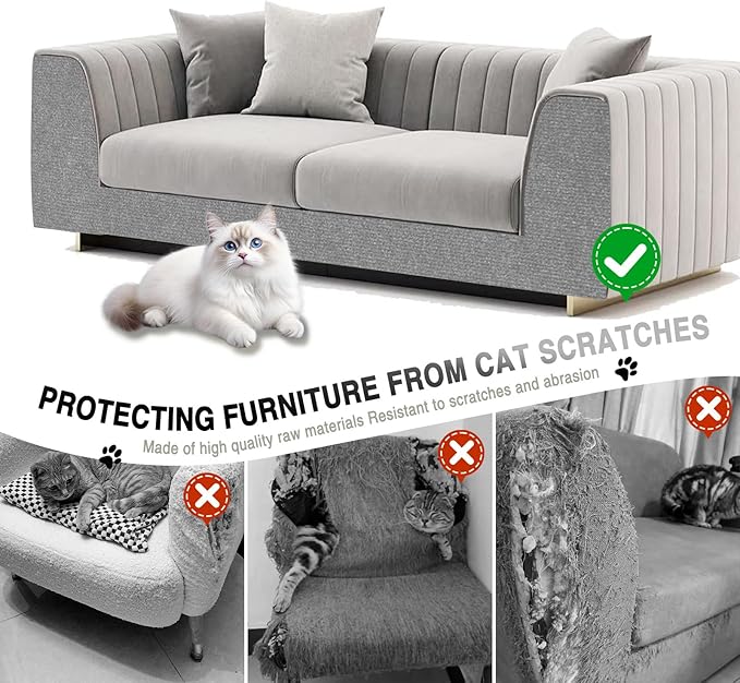 2Pack Total 78.7"x15.8" Cat Scratch Mat for Cat Couch Furniture and Wall Protector | Trimmable Self-Adhesive Carpet Climb Cat Scratcher for Covering Cat Tower and Replacement Pads (Light Grey)