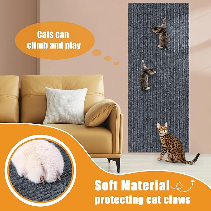 Cat Scratching mat Self-Adhesive, Trimmable Furniture Protector for Couch, Sofa, Wall & Cat Trees - Durable Scratch Pad with Nano Tape, DIY Climbing Carpet for Indoor Cats (Dark Grey, 78.7"x15.8")