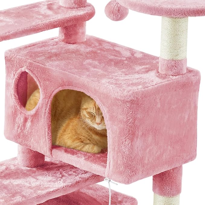Topeakmart 57 inches Multi-Level Cat Tree Cat Condo with Scratching Posts Kittens Activity Tower Pet Play House Furniture, Pink