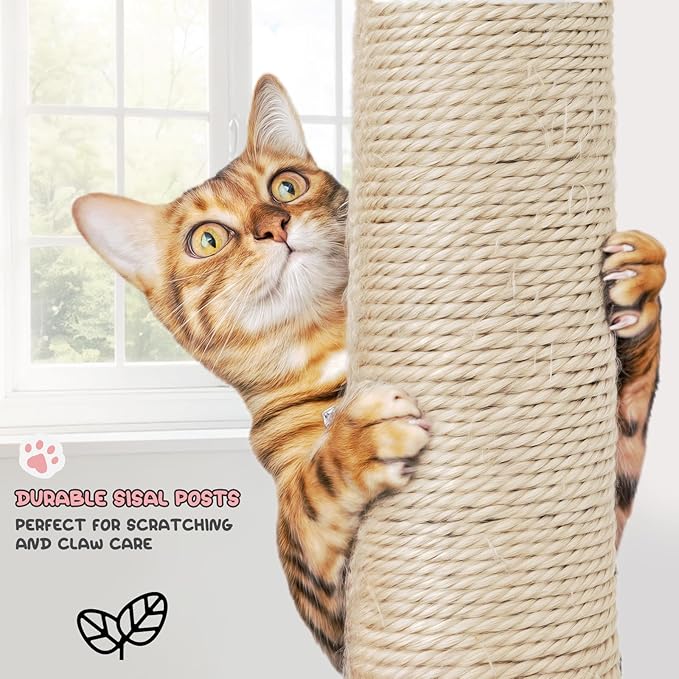 MoNiBloom 77 Inch Cat Tree Tower for Indoor Cats Large Adults, Tall Cat Tower with Scratching Post, Multi-Level Furniture Activity Center with Cat Condo Pet Play House, Soft Pink