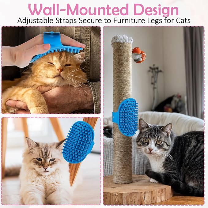 4Colors Cat Self Groomer for Indoor Cats, Wall Mounted Silicone Self Grooming-Cat Brush for Long Short Hair, Cat Face Scratchers Corner Massage Comb for Kitten Chair Leg Climbing Frame Scratching Post