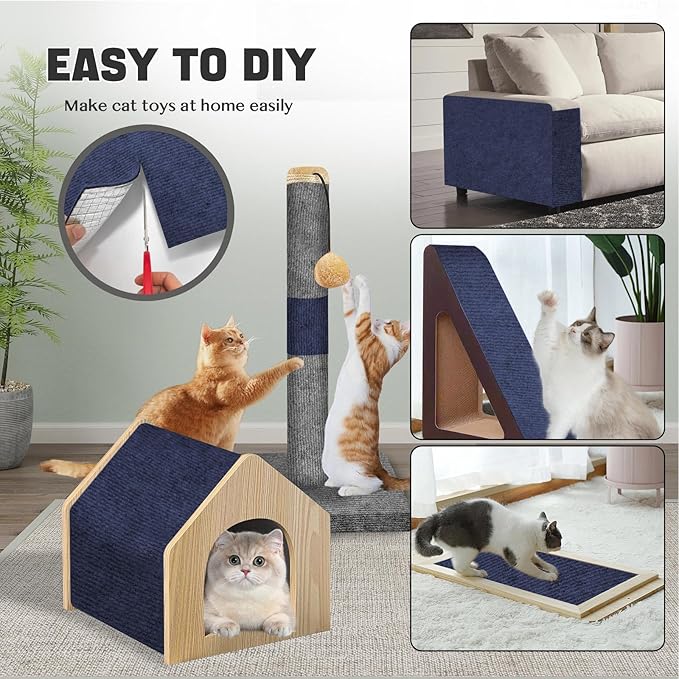 Cat Scratch Couch Furniture Protector, Adhesive Cat Scratch Pad Deterrent for Furniture, DIY Climbing Cat Scratcher Couch Protector from Cat Claws Scratching Mat for Indoor (Navy,39.3x15.8In)
