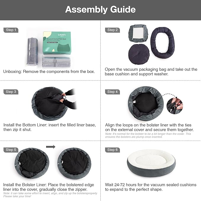 Love's cabin Round Donut Cat and Dog Cushion Bed, 36in Pet Bed for Medium or Large Dogs, Anti-Slip Water-Resistant Bottom, Super Soft Durable Pet beds, Washable Cat Bed Stripe Bluish Grey