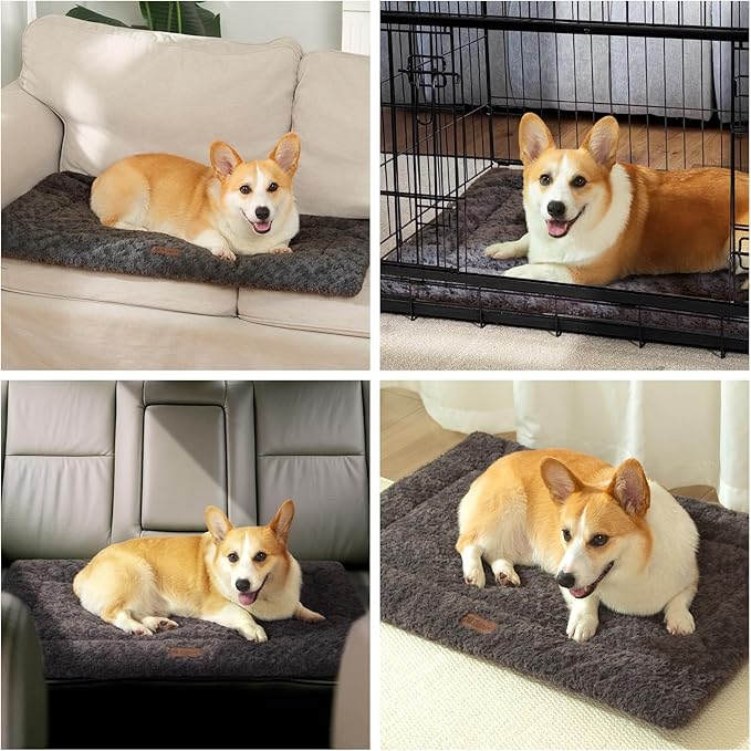 Fluffy Reversible Dog Bed Mat - Ultra Soft & Machine Washable Dog Crate Pad fit for Metal Kennel, Cozy Sleeping Mat, 47" x 29", Gray