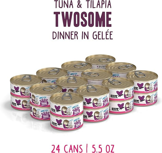 Weruva Best Feline Friend (B.F.F.) Tuna & Tilapia Twosome with Tuna & Tilapia in Gelée Cat Food, 5.5oz Can (Pack of 24)