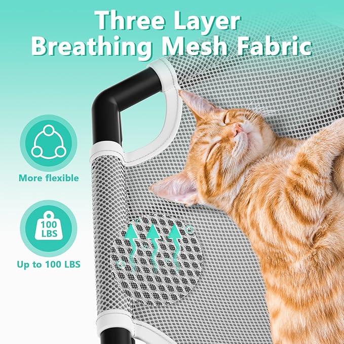 Tresbro Elevated Cat Hammock Bed, Hexagon Raised Cat Swing Bed for Indoor and Outdoor Use with Breathable Fabric & Anti-Slip Block, 23.6'' x 10.6'' x 12'' Pet Chair for Large to Small Kitty Cot