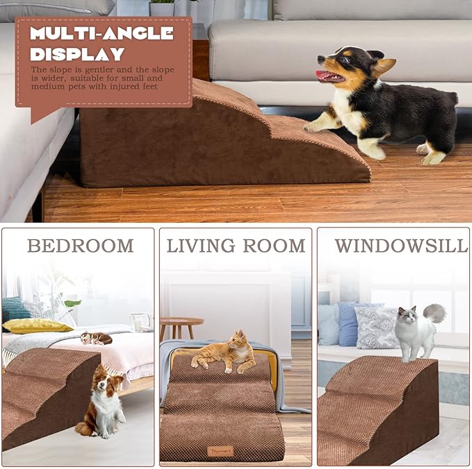 Topmart High Density Extended Foam Dog Ramp&Steps 3 Tiers,15.7" High,Non-Slip Dog Stairs with Waterproof Cover,Soft Foam Pet Ladder,Best for Injured,Older Cats,Pets with Joint Pain