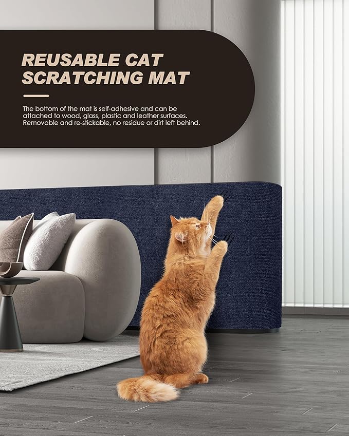 78.7"x15.8" Cat Scratch Mat,Trimmable Self-Adhesive Carpet,DIY Climb Cat Scratcher for Cat Couch Furniture or Wall Protector,Covering Cat Tower,and Replacement Pads (Dark Blue)