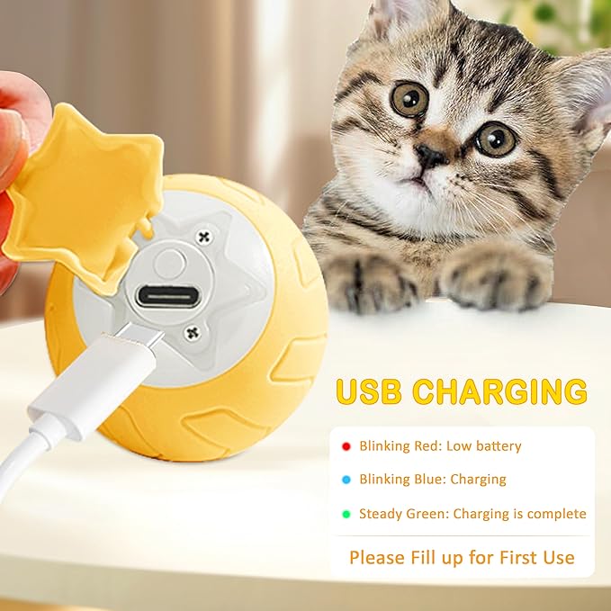 Interactive Cat Ball Toy, Intelligent Cat Toys with LED Lights, Automatic Moving Rolling Ball for Indoor Kitten, Kitten Automatic Toy