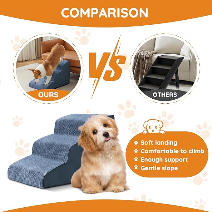 Navy Portable 2-Step Dog & Cat Step for Bed, Couch, Sofa & Chairs - Non-Slip, High Density Foam