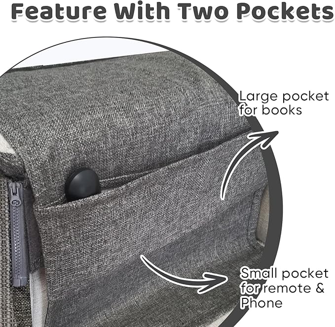 NATUYA Cat Scratch Couch Protector, Sisal Furniture Protector Cats Scratching Pad, Anti-Cat Scratch Sofa Armrest Couch Protective Shield with Pocket (Gray, Fit Left or Right)