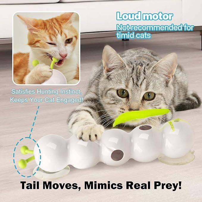Interactive Cat Feather Toy, Automatic Fluffy Tail Teaser with Motion Sensor,Whack a mole Cat Toy, USB Rechargeable, Suction Cup for Stable Play, Perfect for Indoor Cats