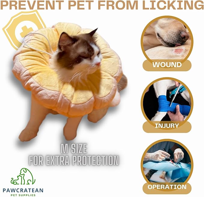 Adjustable Comfy Flower Style Elizabeth Collar for Cats Puppies Soft Recovery Cone Pet Protective Neck Collar (Yellow, Medium)