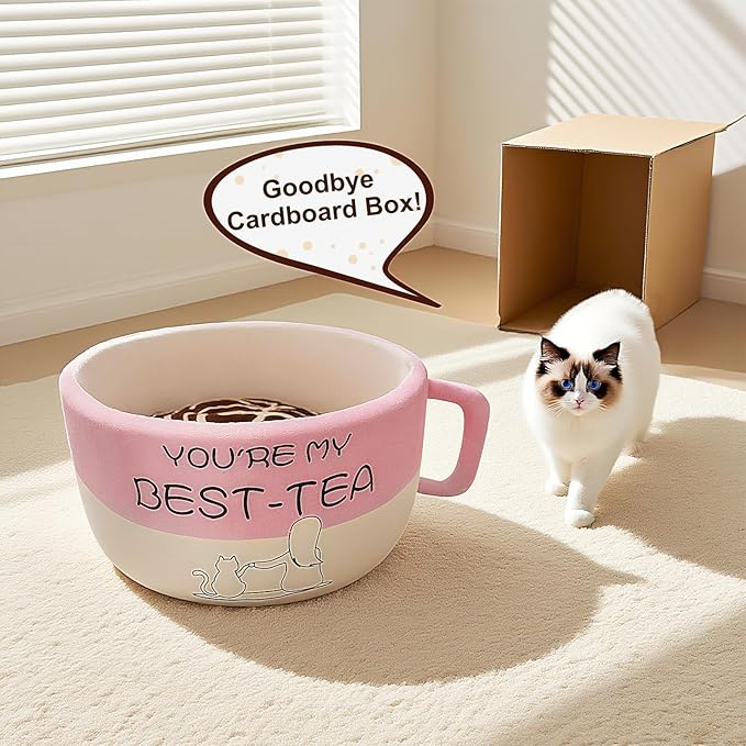 Cute Cat Beds Kitten Beds, Soft Small Dog Beds, Washable Pet Beds for Puppy and Kitty, Funny Coffee Cup Shape, 20 Inch