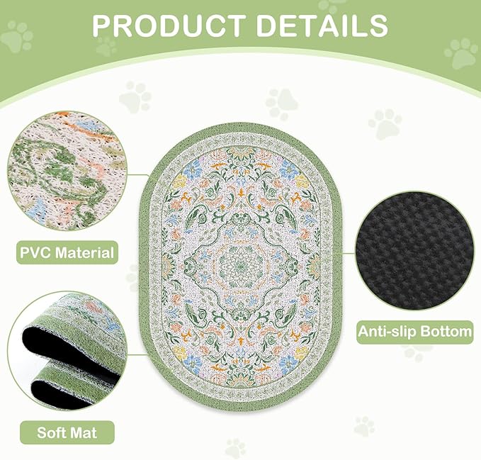 Bienbee Cat Litter Mat, 40" x 30" Jumbo Size Litter Box Mat Rug with Non-Slip Bottom, Easy to Clean Cat Supplies Essentials for Indoor Kitty Kitten Floor,Bean-Green XL