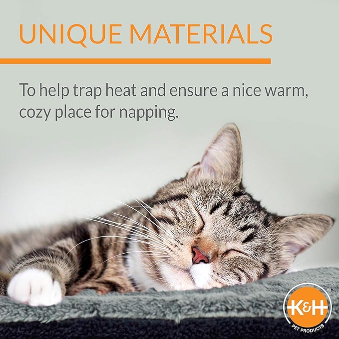 K&H PET PRODUCTS Self-Warming Cat Bed Pad, Self Heating Pad for Outdoor Cat Houses, Warming Mat for Indoor Pet Beds & Furniture, Reversible Blanket, Machine Washable - Small 21 X 17in Gray/ Black