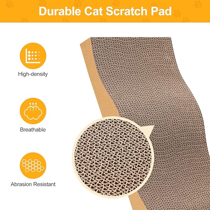 Poils bebe 5 PCS Cat Scratcher with Box, Reversible Cat Scratchers for Indoor Cats, Cardboard Cat Scratcher with Catnip, 2 Curved and 3 Flat Boards for Scratching Bed