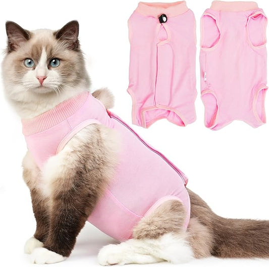 Cat Recovery Suit, Breathable Cat Surgery Recovery Suit Female, Cat Onesie for Cats After Surgery Spay Surgical Abdominal Wound Skin Diseases Cone of Shame Alternative (Pink,S)